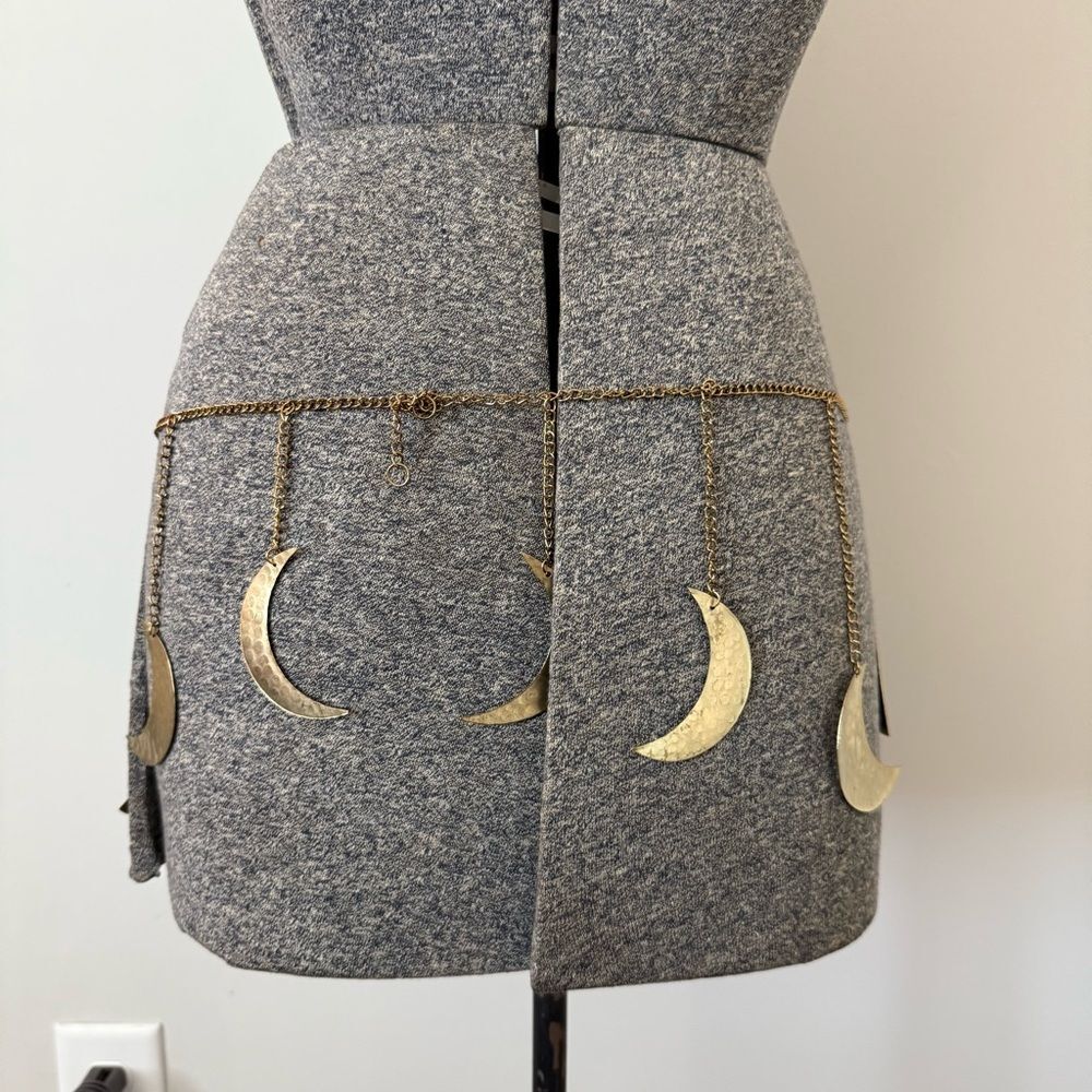 Boho Gold-Tone Chain Belt with Hammered Disc & Moon Charms - Picture 4 of 5